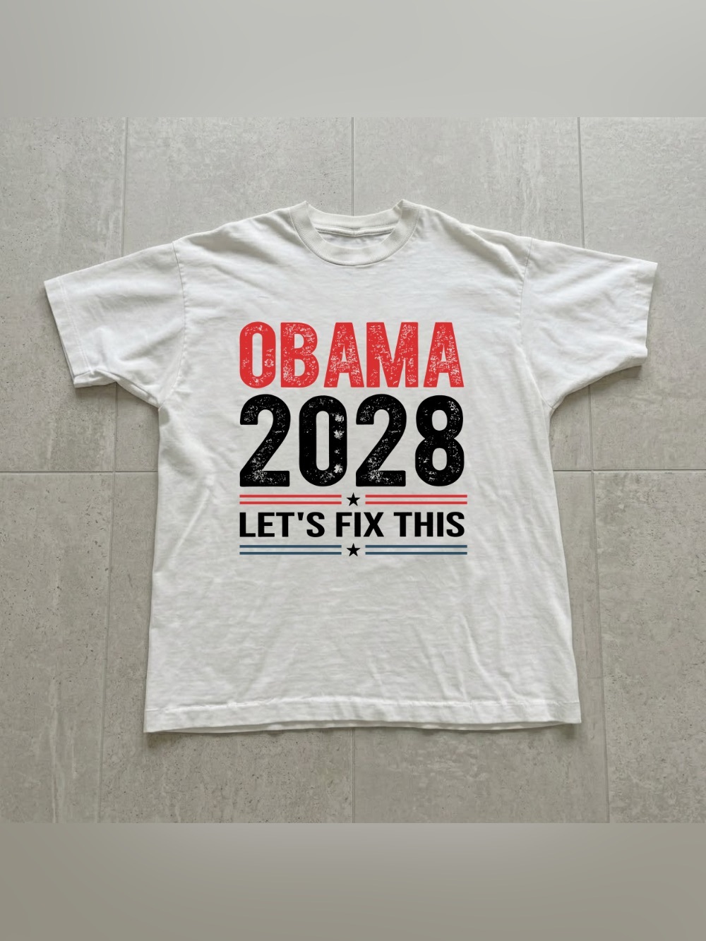 Obama 2028 Lets Fix This Election White Political Graphic T-Shirt, Gildan Unisex